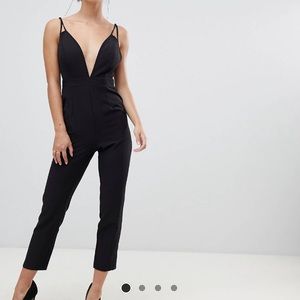 ASOS DESIGN Petite jumpsuit with plunge neck